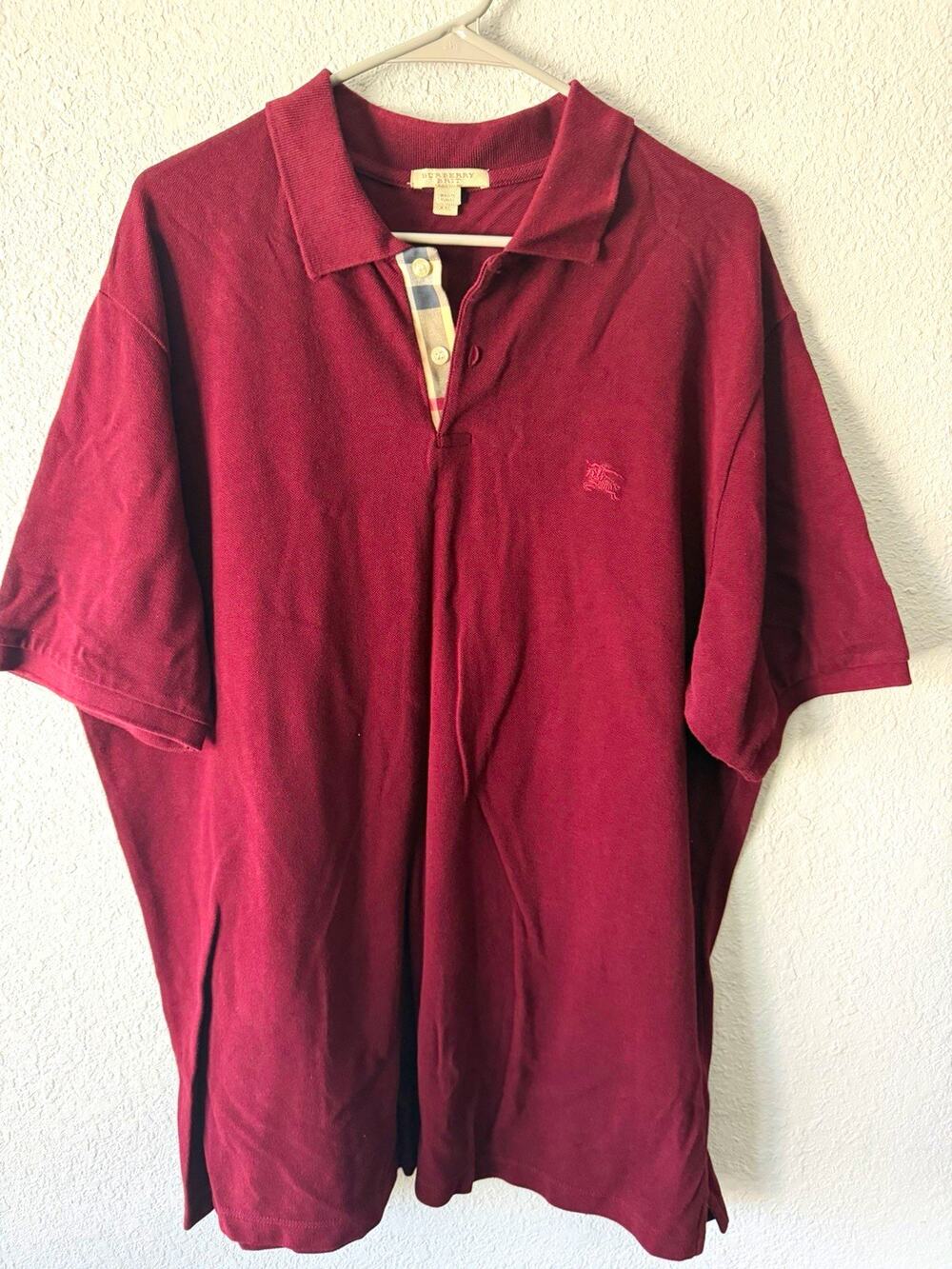 Burberry Brit Men’s Burgundy Solid Short Sleeve Polo Shirt Collared 2XL